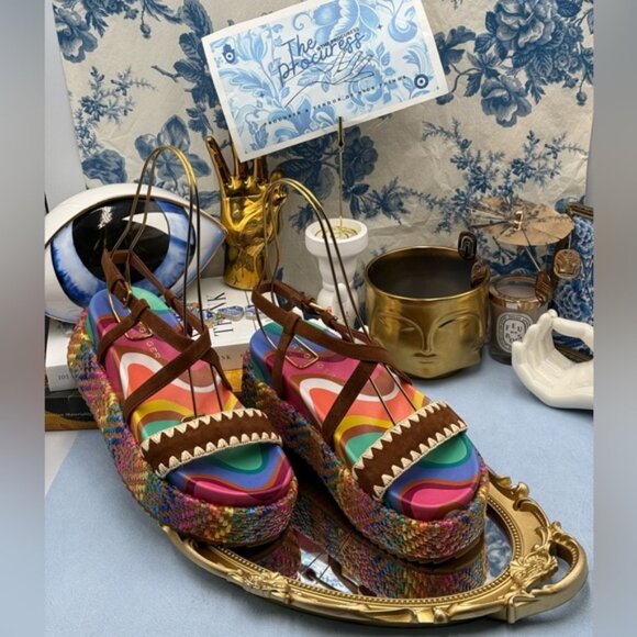 🆕 KURT GEIGER LONDON 🧿 NWOB Chelsea Flatform Sandal, Rainbow Raffia, Sz 37 US7 - Picture 2 of 16